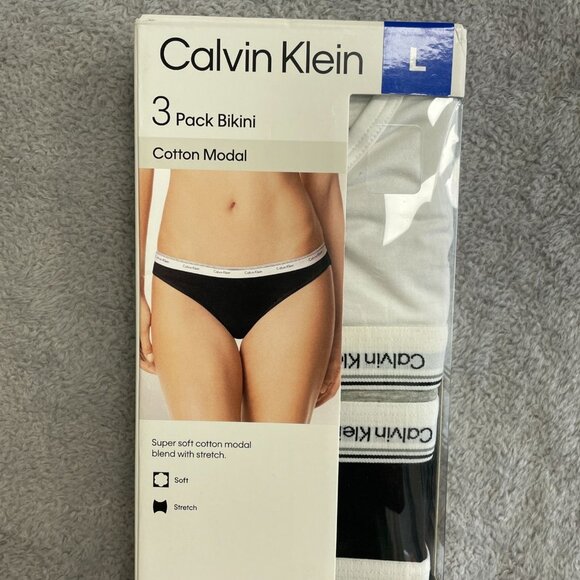 NEW 3 Pack Calvin Klein Women's L Bikini Underwear Cotton Modal Multicolor - Picture 3 of 5